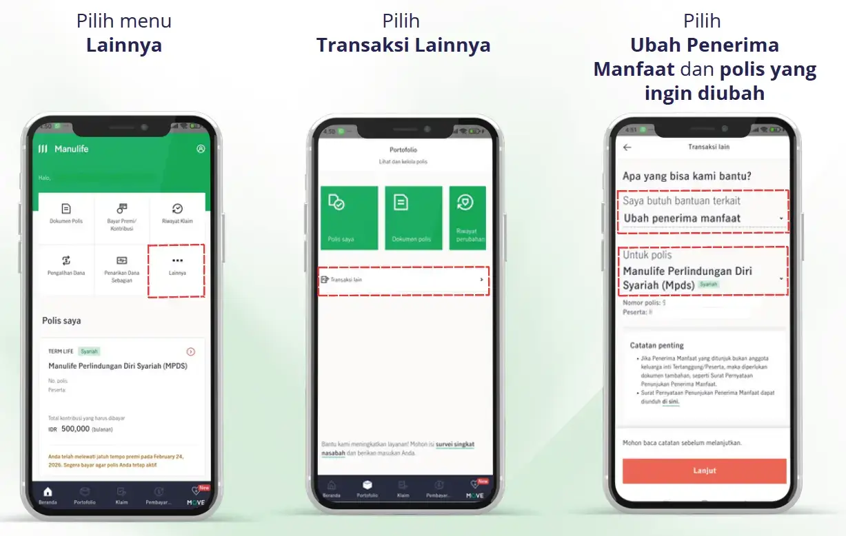 perubahan penerima manfaat